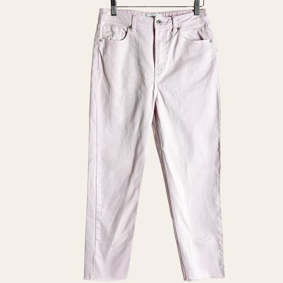 Something Navy Light Pink High Waist Straight Leg Raw Hem Jeans Size 6 - Picture 1 of 7